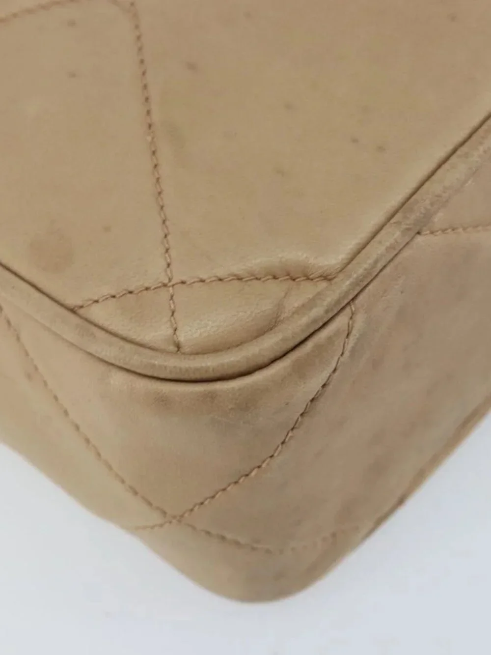 CHANEL Matelasse Chain Shoulder Bag Lamb Skin Beige Gold CC Auth gh1759